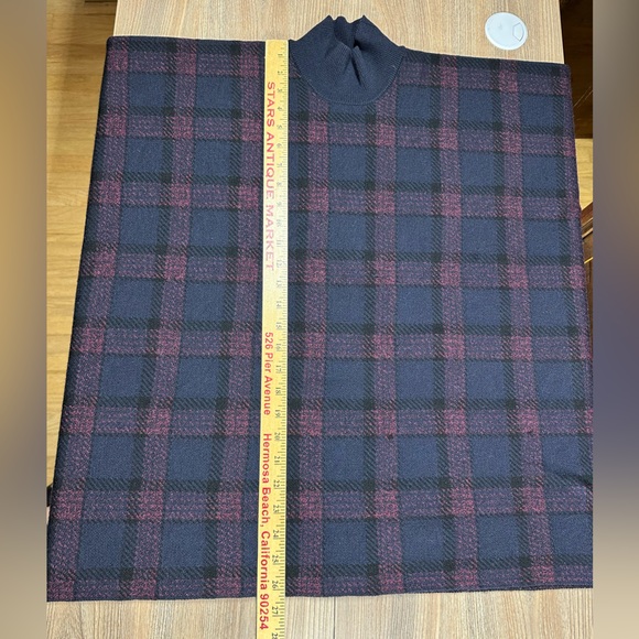 Theory Florencia Burgundy Plaid Wool Poncho Cape Turtleneck - Picture 11 of 13